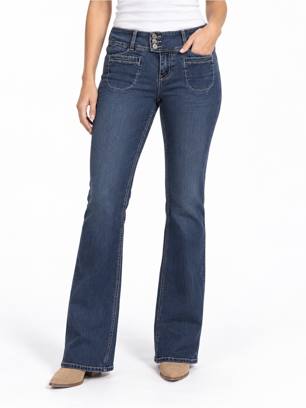 Zanadi Y2K Dark Wash Low Rise Flare Jeans Patch Pockets Size 11